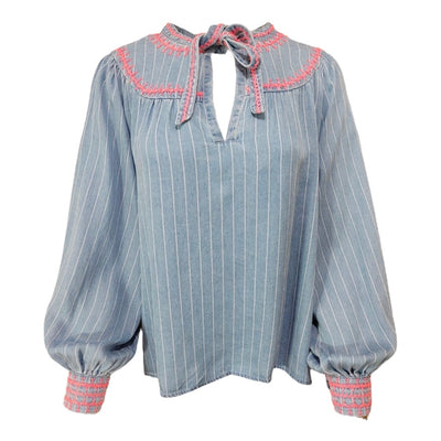 Striped embroidered blouse