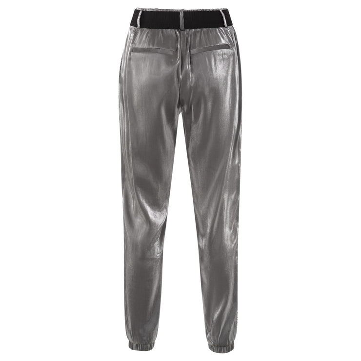 Silver metallic trouser with elastic belt