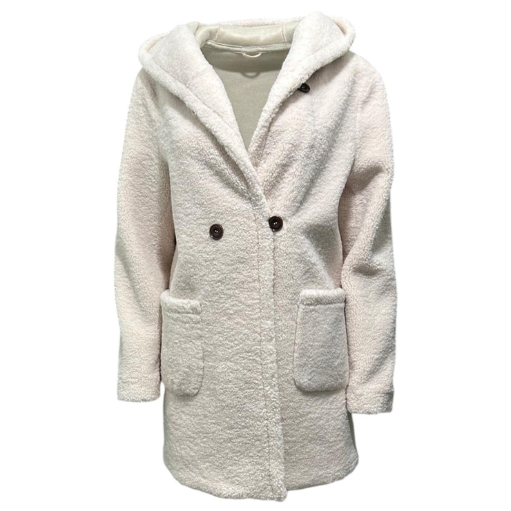 Reversible hooded faux fur coat