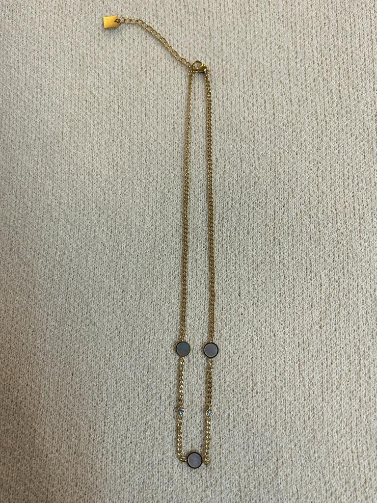 Triple Mother of pearl circle and diamante necklace