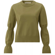 Sweater with round neck and long double puff sleeves