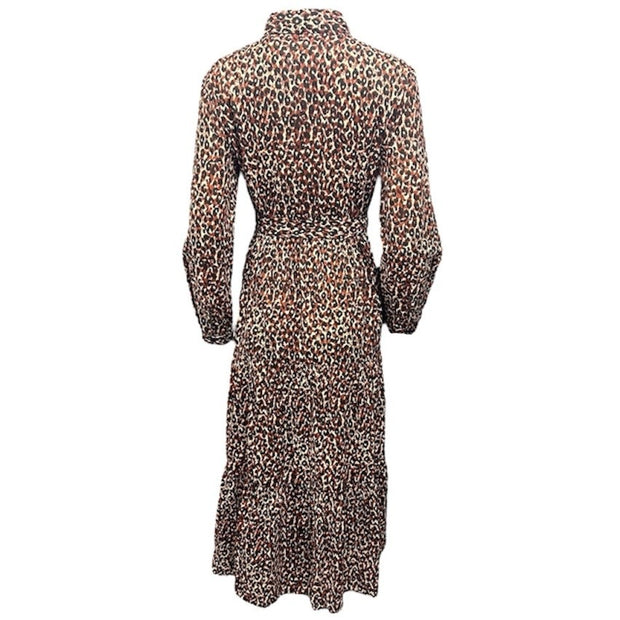 Leopard print with front embroidered shirt dress