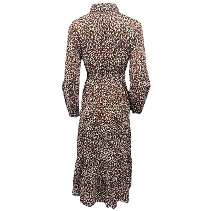 Leopard print with front embroidered shirt dress