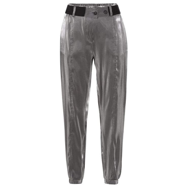 Silver metallic trouser with elastic belt