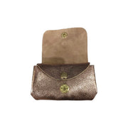 Leather triple compartment metallic purse