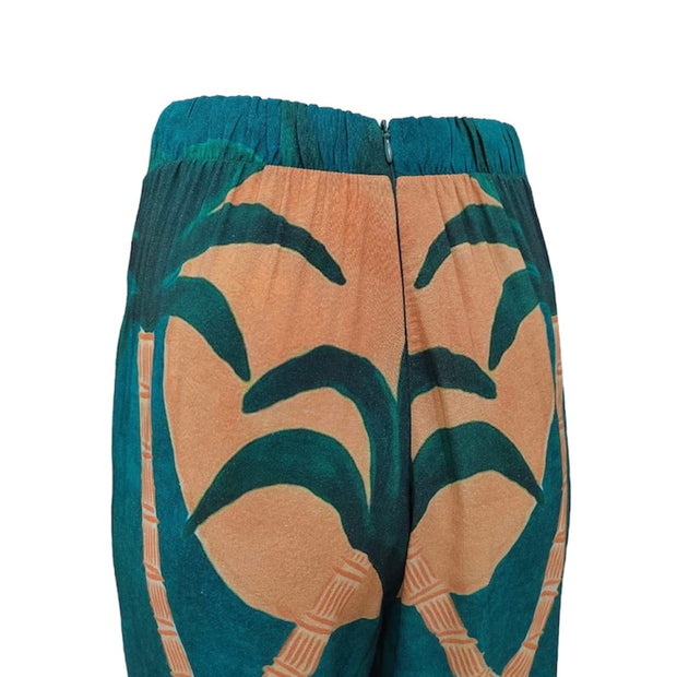 Wide leg printed trousers with zip at the back
