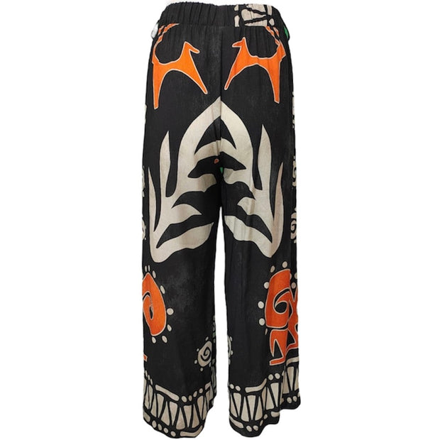 Linen blend printed loose trousers