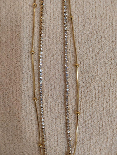 Gold and diamante layered short necklace