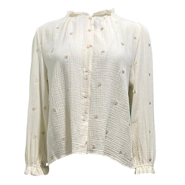 Gold heart embroidered frill collar blouse