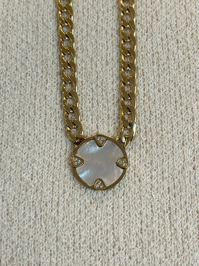 Medallion Mother of pearl and diamante necklace