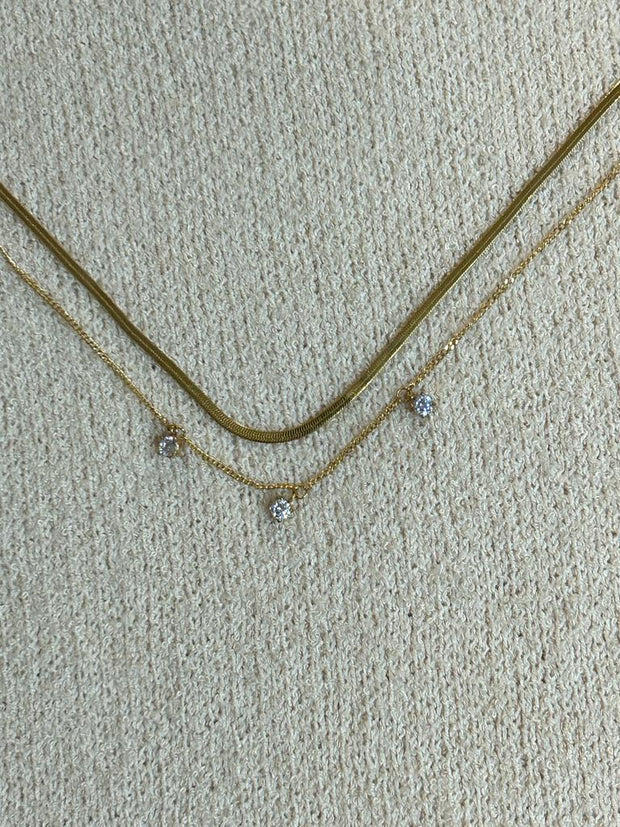 Layered 3 diamante gold necklace