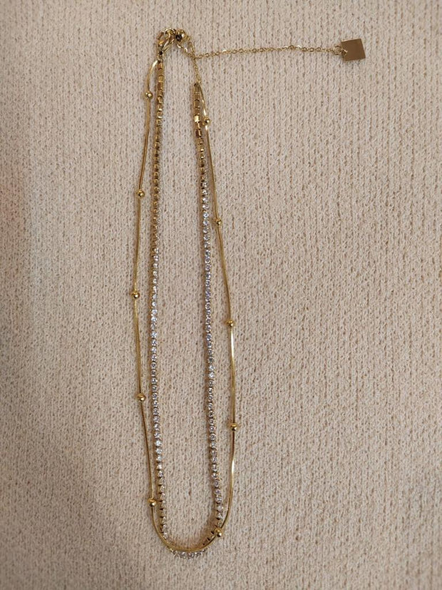 Gold and diamante layered short necklace