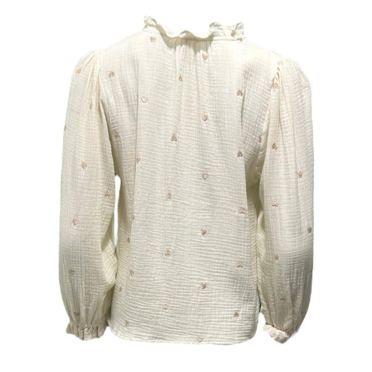 Gold heart embroidered frill collar blouse