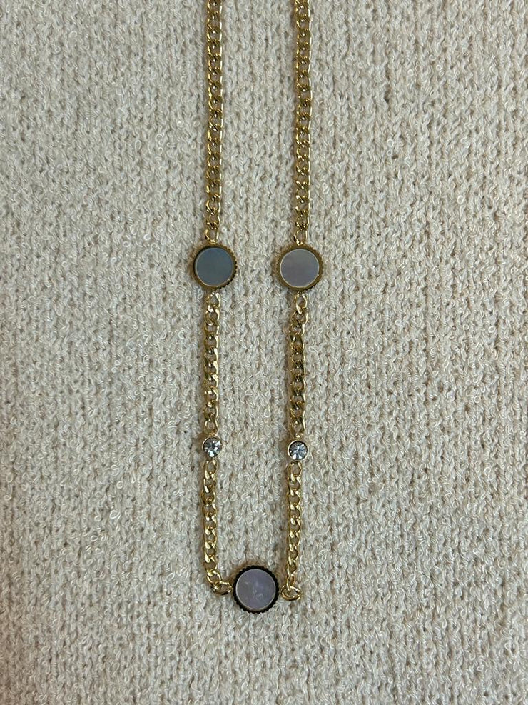 Triple Mother of pearl circle and diamante necklace