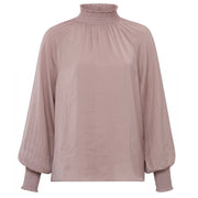 Smocked jacquard blouse with balloon sleeve