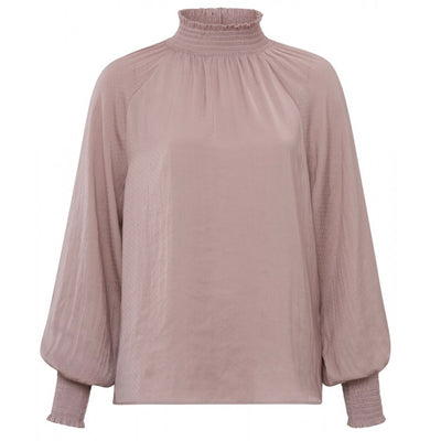 Smocked jacquard blouse with balloon sleeve