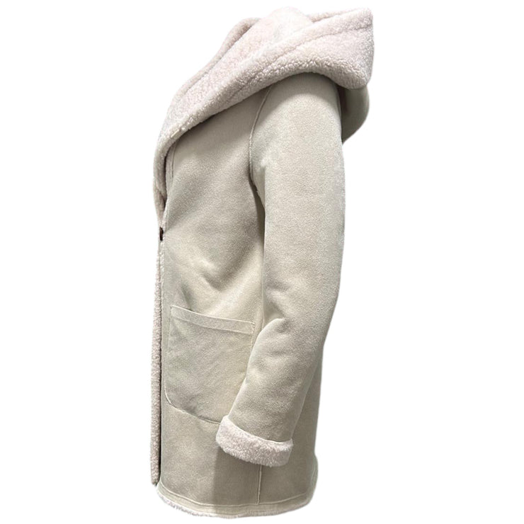 Reversible hooded faux fur coat