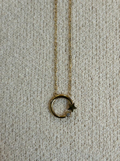 Star and diamante moon necklace