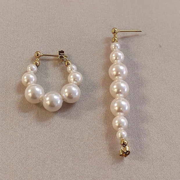 Faux Pearl and glass bead hoop earring