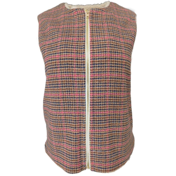 Checked faux fur gilet