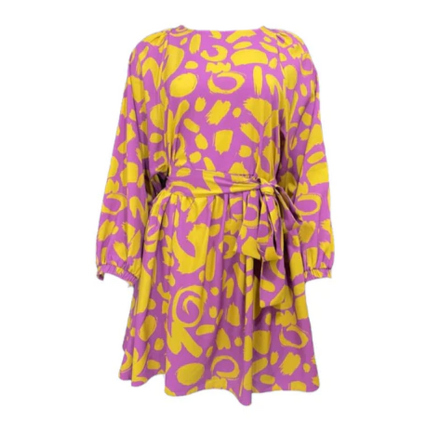 Abstract print belted dress