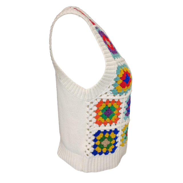 Multicoloured crochet sleeveless knit top