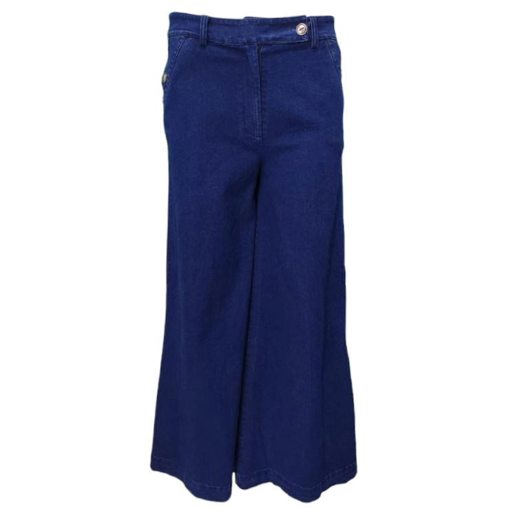 Flat front Loose & flare denim trousers