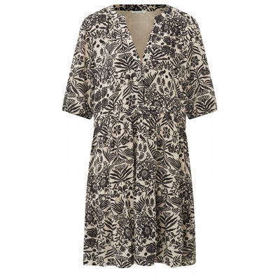 Dress with V-neck and folkdore print