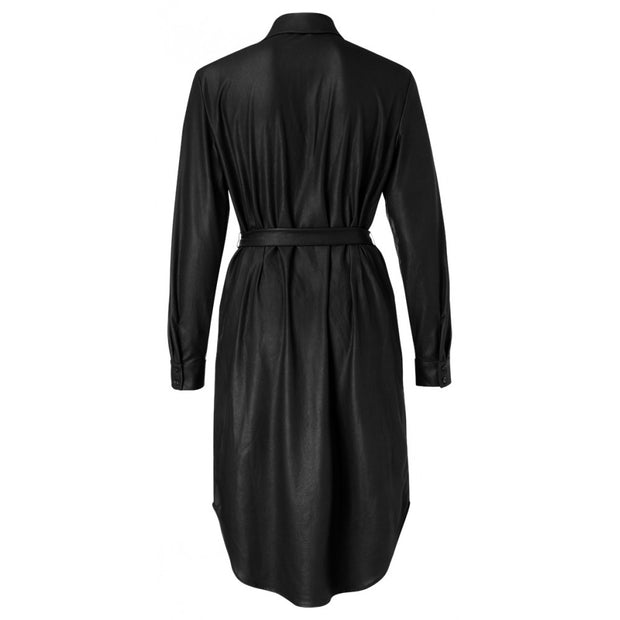 Faux Leather belted shirt Dress with curved hem