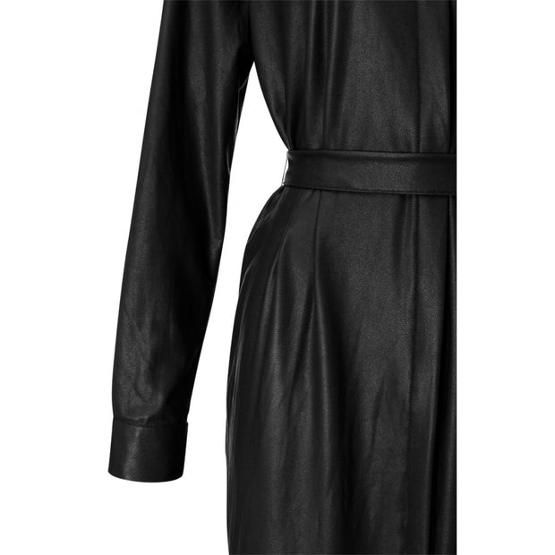 Faux Leather belted shirt Dress with curved hem