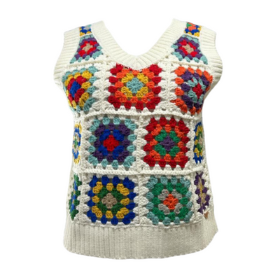 Multicoloured crochet sleeveless knit top