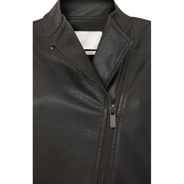 Faux leather sleeveless jacket